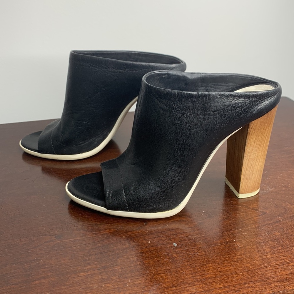 Vince Allison Peep-Toe Leather Black Mule Heels